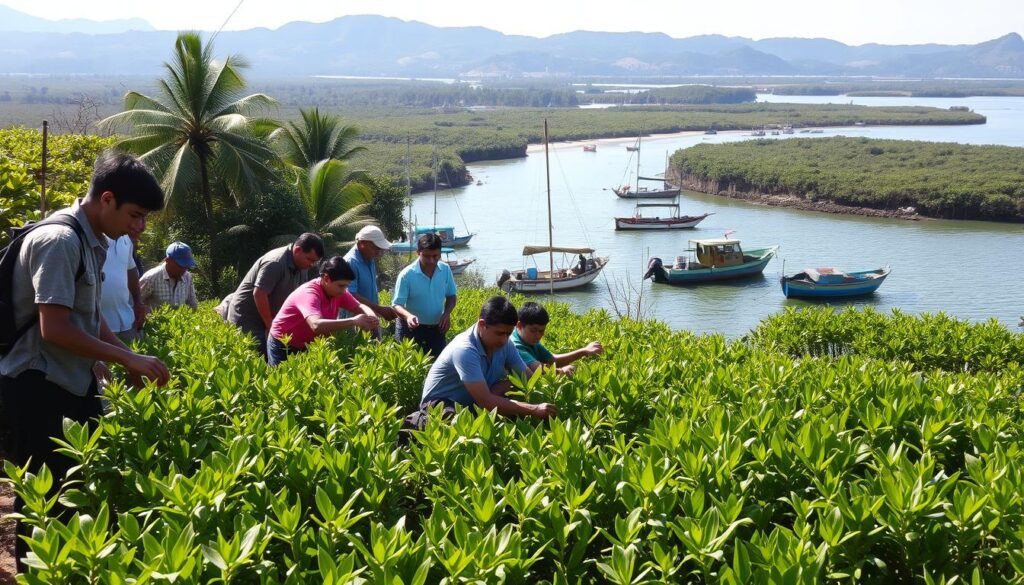 nelayan dan pelajar tanam mangrove di pesisir utara